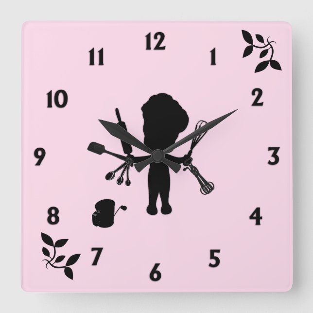 The Baker Juggles His Utensils / Tools Pink Square Wall Clock (Front)