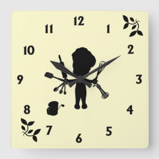 The Baker Juggles His Utensils / Tools Yellow Square Wall Clock