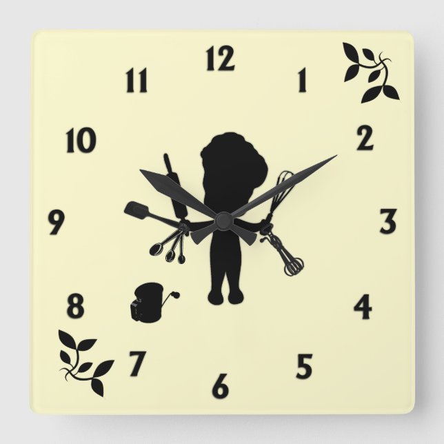The Baker Juggles His Utensils / Tools Yellow Square Wall Clock (Front)
