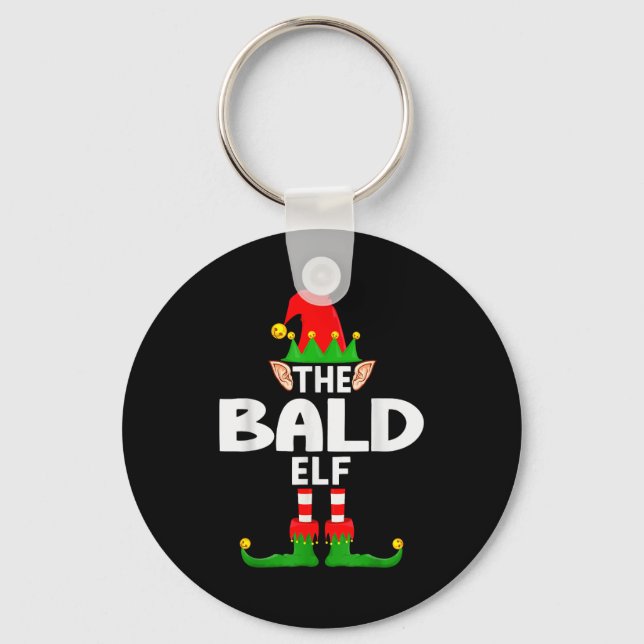 The Bald Elf Family Christmas Pajama Party  Keychain (Front)