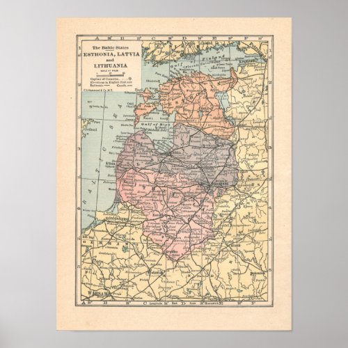 The Baltic States Vintage 1923 Map Print