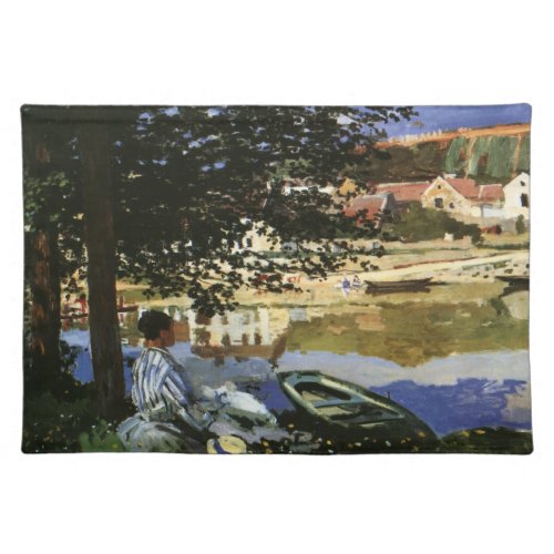 The Bank of the Seine Bennecourt by Claude Monet Cloth Placemat