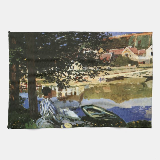 The Bank of the Seine, Bennecourt by Claude Monet Kitchen Towel (Horizontal)