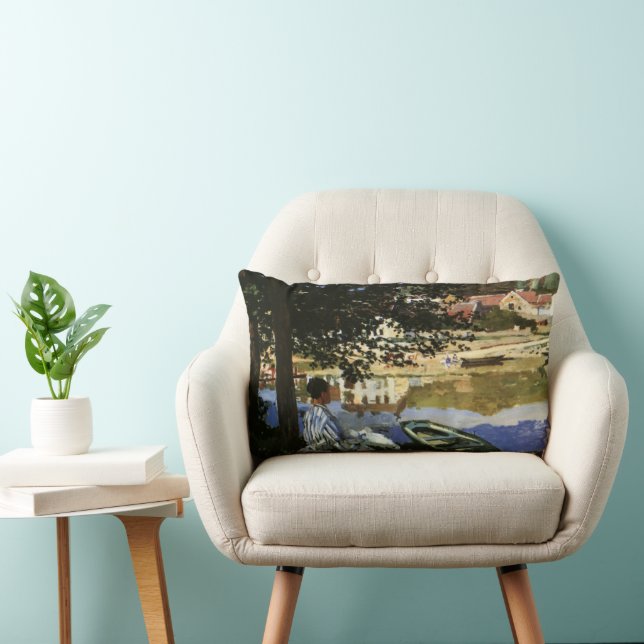 The Bank of the Seine, Bennecourt by Claude Monet Lumbar Pillow (Chair)