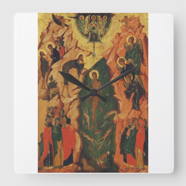 The Baptism of Jesus Christ Byzantine icon Square Wall Clock (Front)
