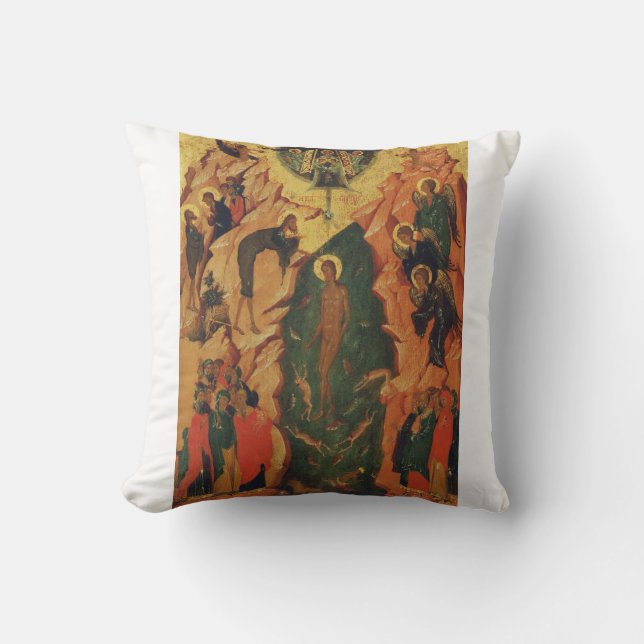 The Baptism of Jesus Christ Byzantine icon Throw Pillow (Front)