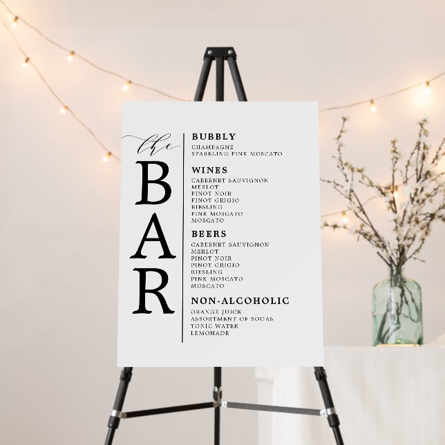 The Bar Black White Classic Wedding Bar Menu Sign (In Situ (Stand))