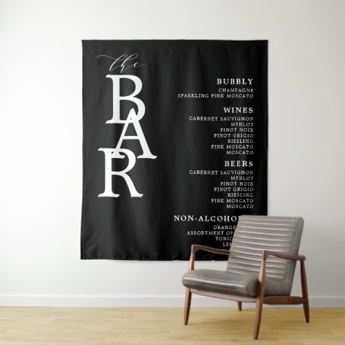 The Bar Black White Classic Wedding Bar Menu Sign  Tapestry