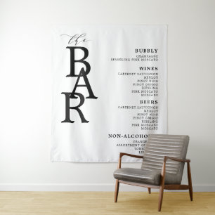 The Bar Black White Classic Wedding Bar Menu Sign Tapestry