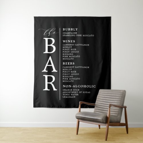 The Bar Black White Classic Wedding Bar Menu Sign  Tapestry