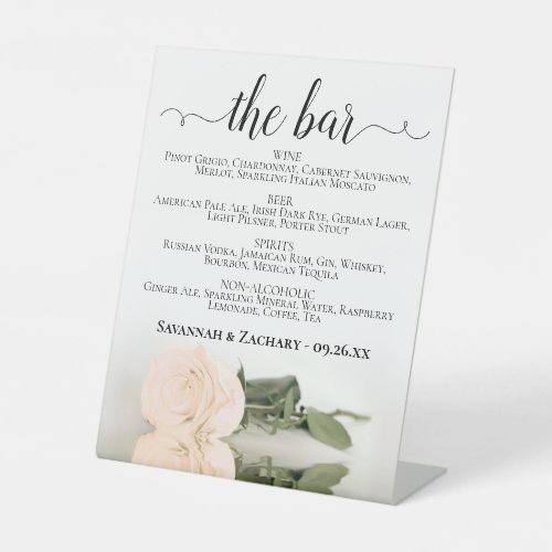 The Bar _ Elegant Peach Rose Drinks Menu Wedding Pedestal Sign