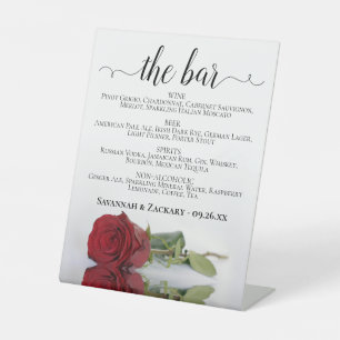 The Bar - Elegant Red Rose Drinks Menu Wedding Pedestal Sign