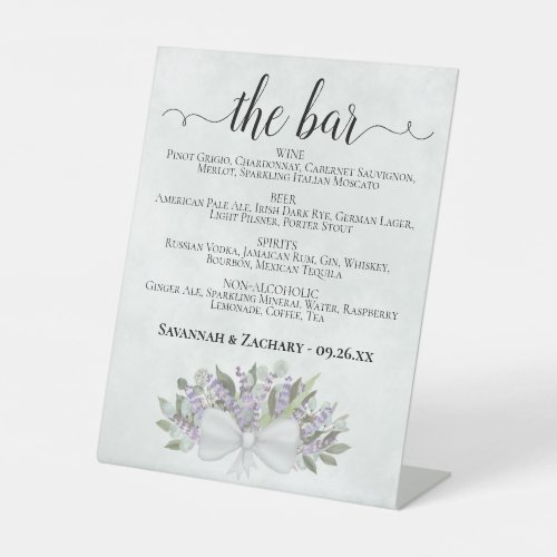 The Bar _ Eucalyptus Lavender Drinks Menu Wedding Pedestal Sign