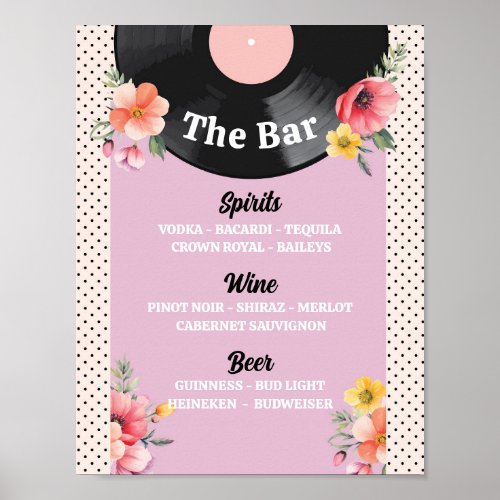 The Bar Floral Wedding Music Record Wedding Poster