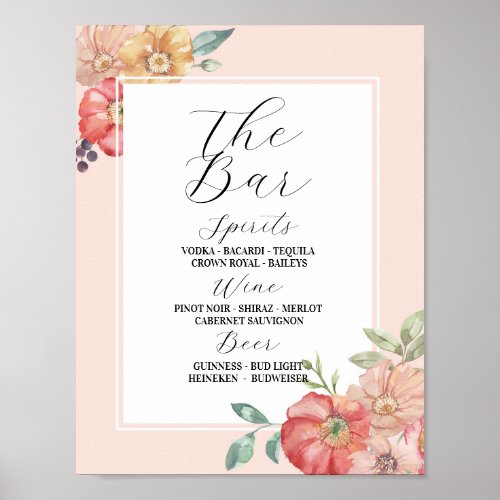 The Bar Floral Wedding Watercolor Florals Poster