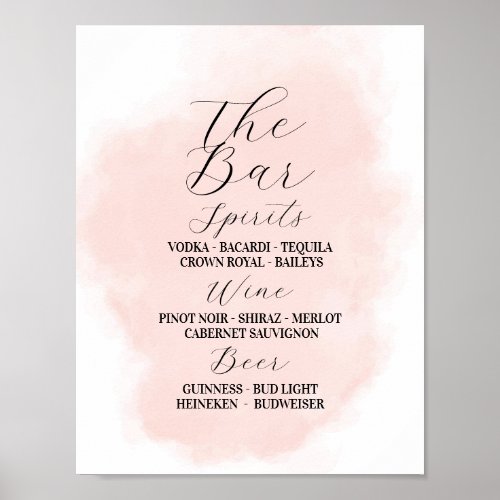 The Bar Floral Wedding Watercolor Peach Wash  Poster