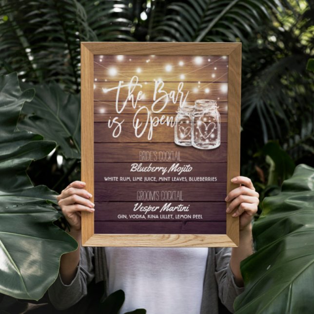 The Bar is Open Drink Menu Mason Jars Wedding Sign (Creator Uploaded)
