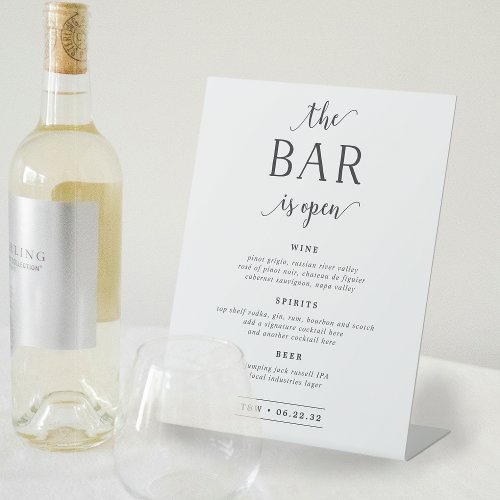 The Bar Is Open  Wedding Bar Menu Pedestal Sign