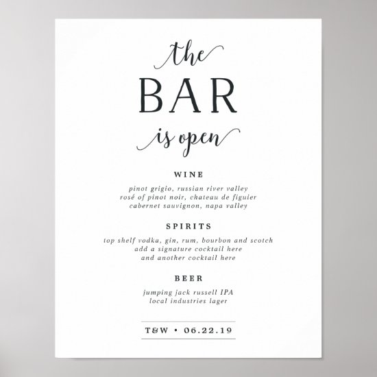 The Bar Is Open | Wedding Bar Menu Sign