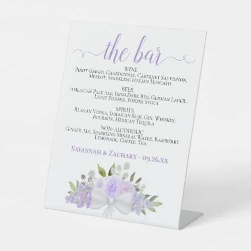 The Bar _ Lavender Floral Drinks Menu Wedding Pedestal Sign