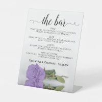 The Bar - Lavender Purple Rose Drinks Menu Wedding