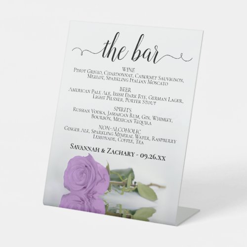 The Bar _ Lilac Purple Rose Drinks Menu Wedding Pedestal Sign