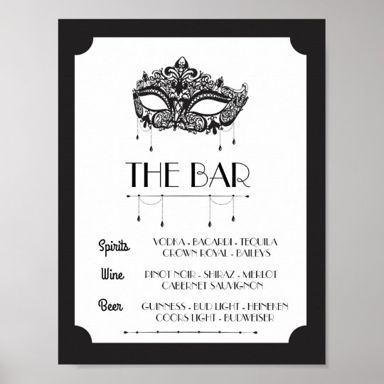 The Bar Masquerade Poster Sign Wedding Reception Zazzle Com