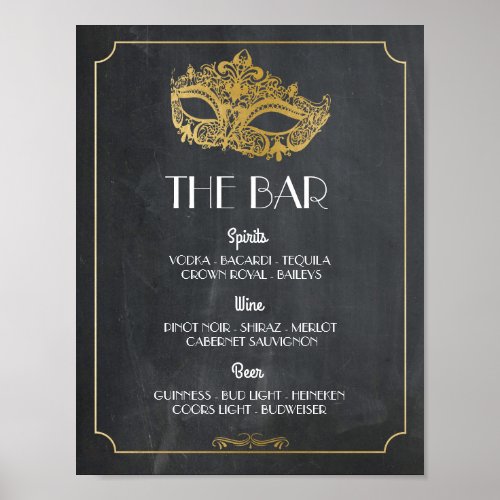 The Bar Masquerade Poster Sign Wedding Reception