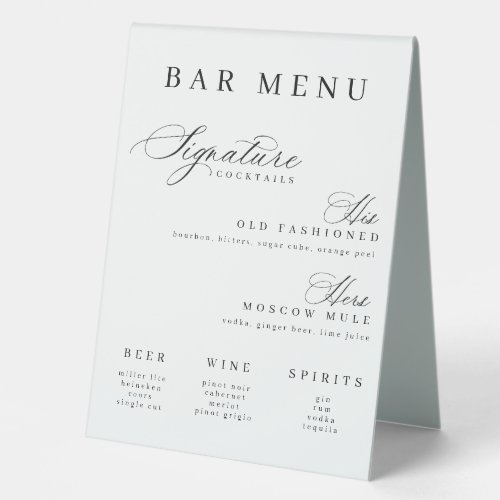 The Bar Menu Signature His and Her Cocktails Weddi Table Tent Sign