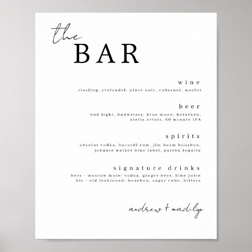 The Bar Minimalist Drinks Sign