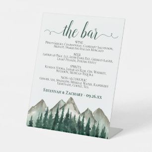 The Bar - Mountains & Pine Drinks Menu Wedding Pedestal Sign