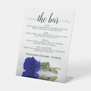 The Bar - Royal Blue Rose Drinks Menu Wedding Pedestal Sign