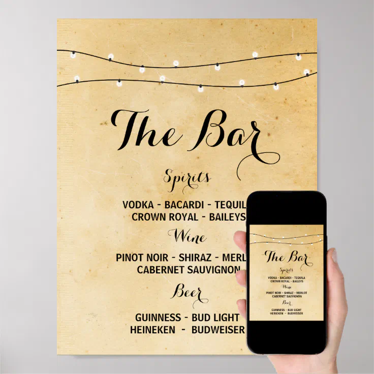The Bar Rustic Lights Event Sign Wedding Reception | Zazzle