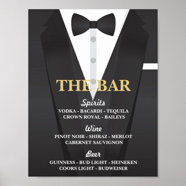 The Bar Suit Tuxedo Poster Sign Wedding Reception (Front)