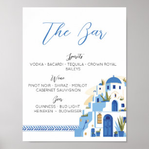 The Bar Wedding Santorini Greece Blue White  Poster
