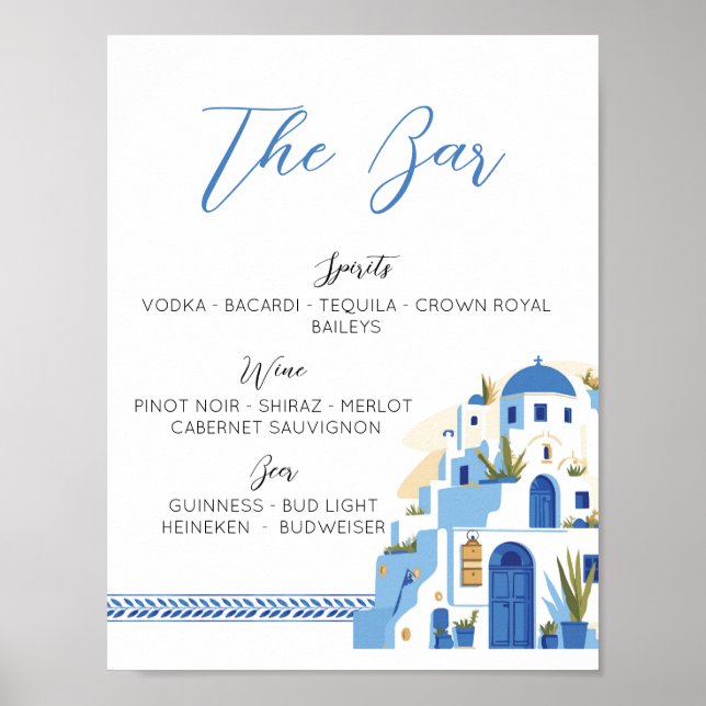 The Bar Wedding Santorini Greece Blue White  Poster (Front)