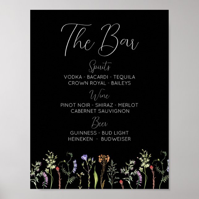 The Bar Wedding Wildflowers Floral Ditsy Dark Poster (Front)
