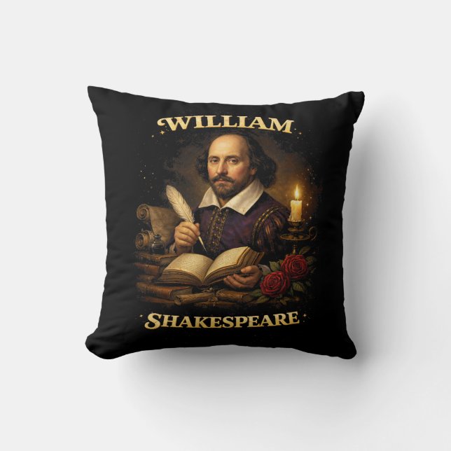 The Bard by Candlelight Throw Pillow (Front)