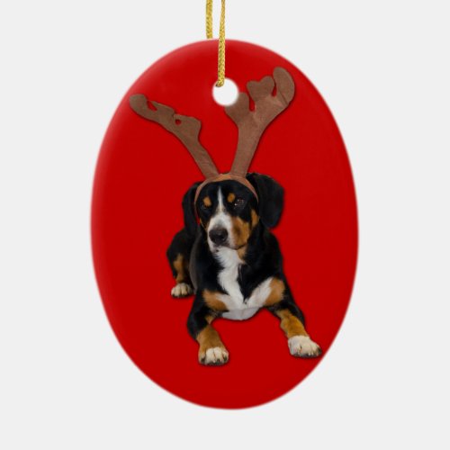The Barking Reindeer _ Entlebucher Christmas Love Ceramic Ornament