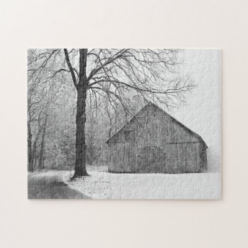 The  Barn Early Winter Snow Jigsaw Puzzle