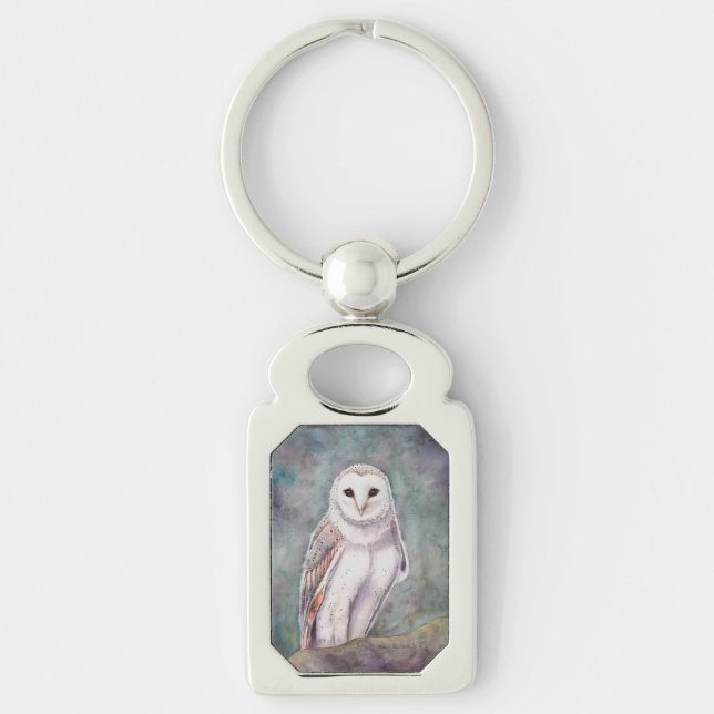 The Barn Owl Wildile Watercolor Art Keychain (Front)