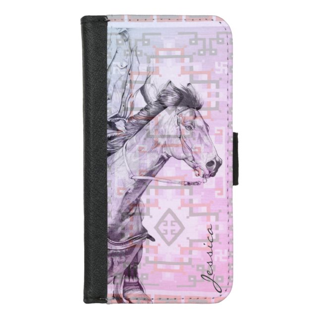 The Barrel Racer (purple navajo pattern) iPhone Wallet Case (Front)