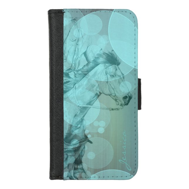 The Barrel Racer (teal bubbles) iPhone Wallet Case (Front)