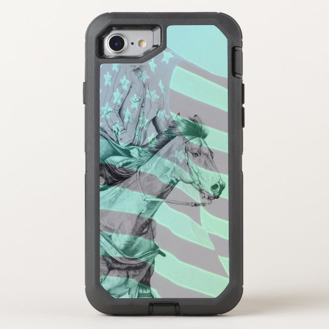 The Barrel Racer (w/ American Flag) Otterbox iPhone Case (Back)