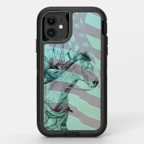 The Barrel Racer w American Flag OtterBox Defender iPhone 11 Case