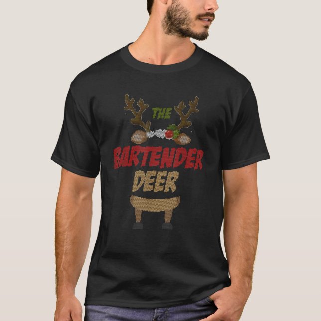 The Bartender Deer Funny Holiday Drinking Look  T-Shirt (Front)