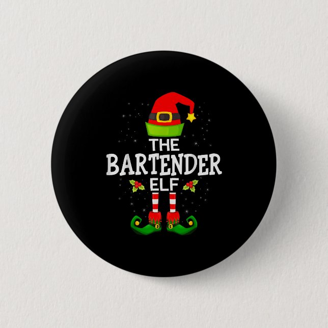 The Bartender Elf Christmas Family Matching Pajama Button (Front)