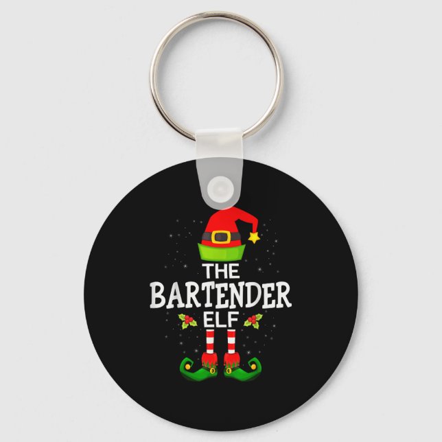 The Bartender Elf Christmas Family Matching Pajama Keychain (Front)