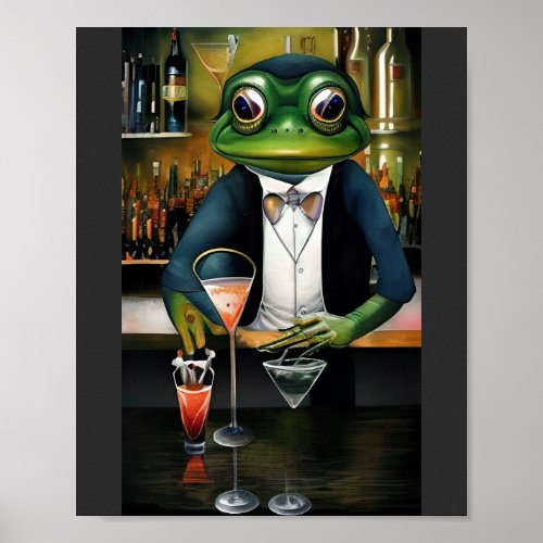 The Bartender Frog by CallisC  T_Shirt Poster