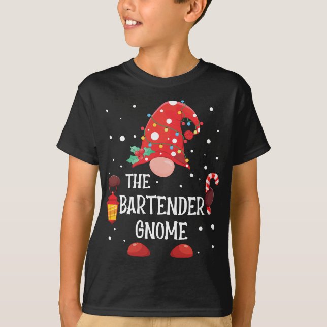 The Bartender Gnome Matching Family Christmas Gnom T-Shirt (Front)